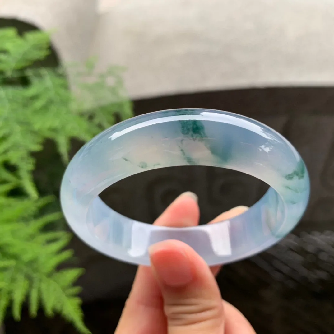 小圈口 53.7-14.4-7.9【玻璃种茄紫飘花正圈手镯】正圈53 54可戴
