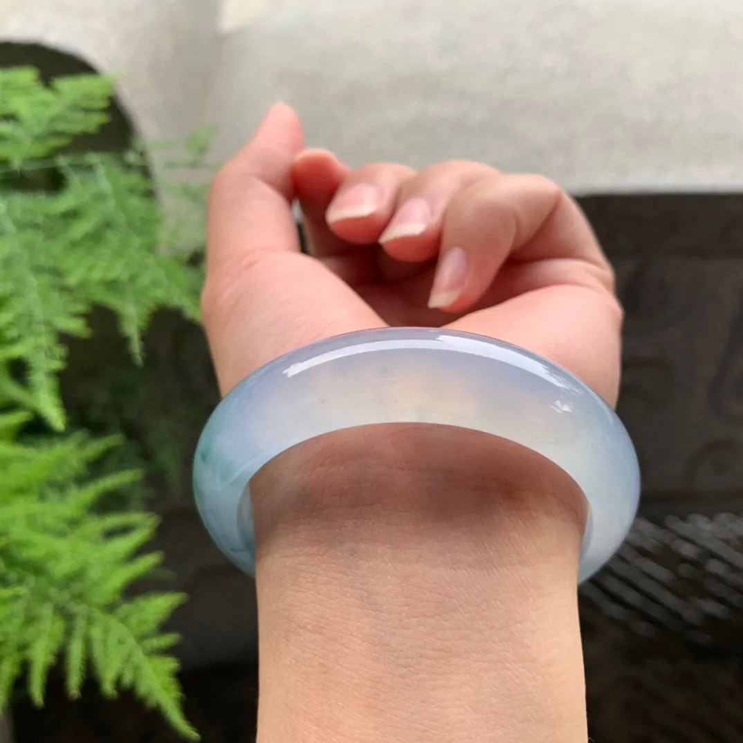 小圈口 53.7-14.4-7.9【玻璃种茄紫飘花正圈手镯】正圈53 54可戴