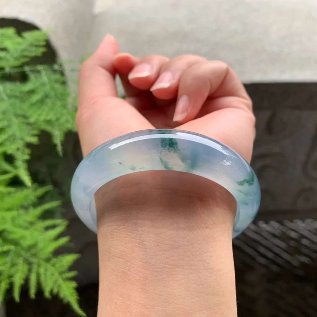 小圈口 53.7-14.4-7.9【玻璃种茄紫飘花正圈手镯】正圈53 54可戴