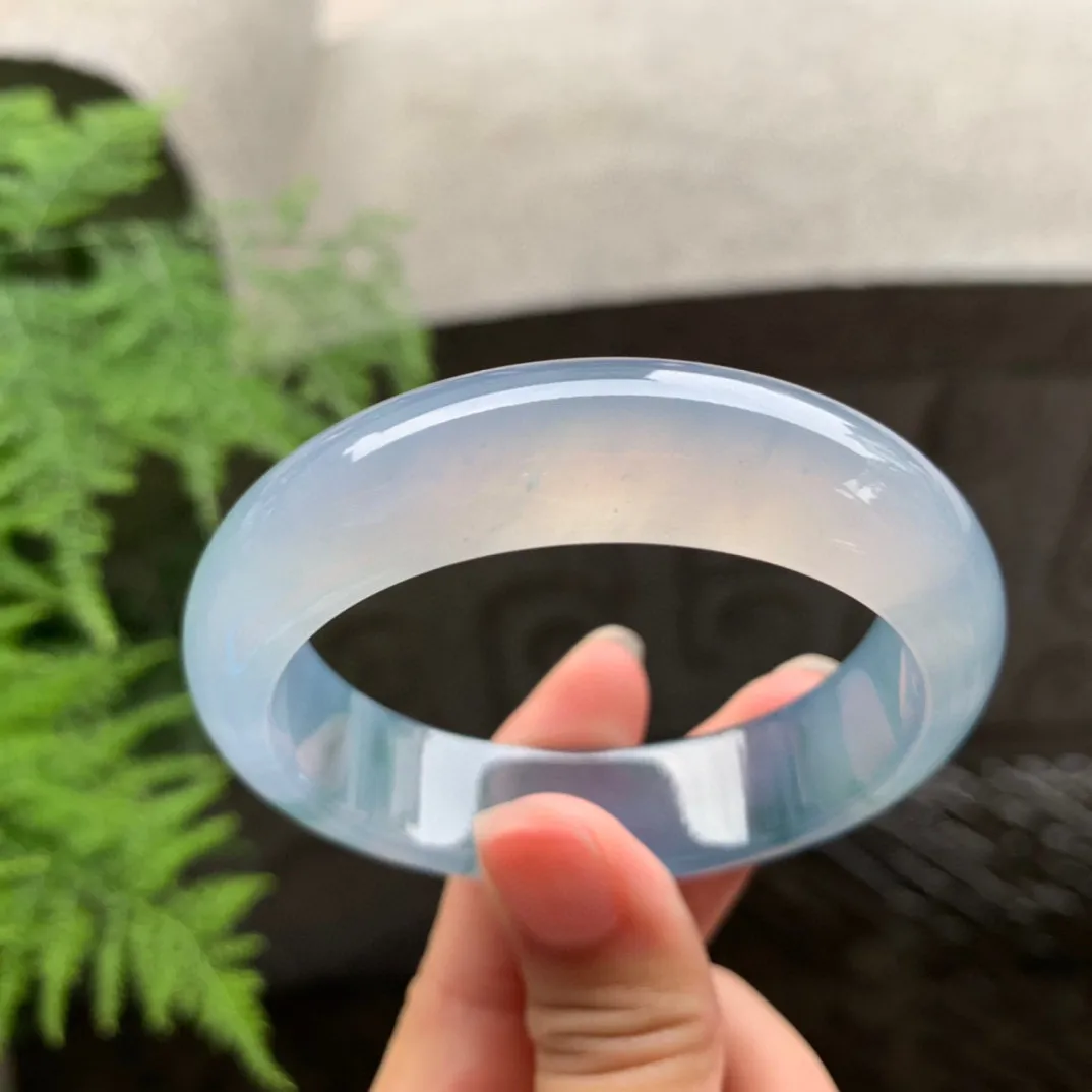 小圈口 53.7-14.4-7.9【玻璃种茄紫飘花正圈手镯】正圈53 54可戴