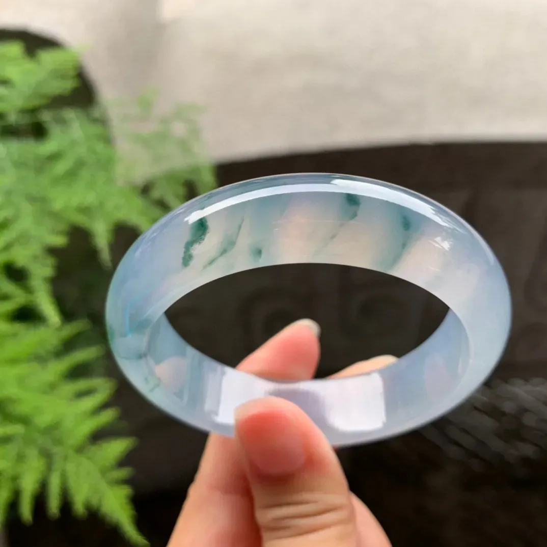 小圈口 53.7-14.4-7.9【玻璃种茄紫飘花正圈手镯】正圈53 54可戴