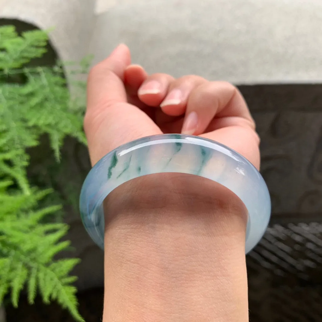 小圈口 53.7-14.4-7.9【玻璃种茄紫飘花正圈手镯】正圈53 54可戴