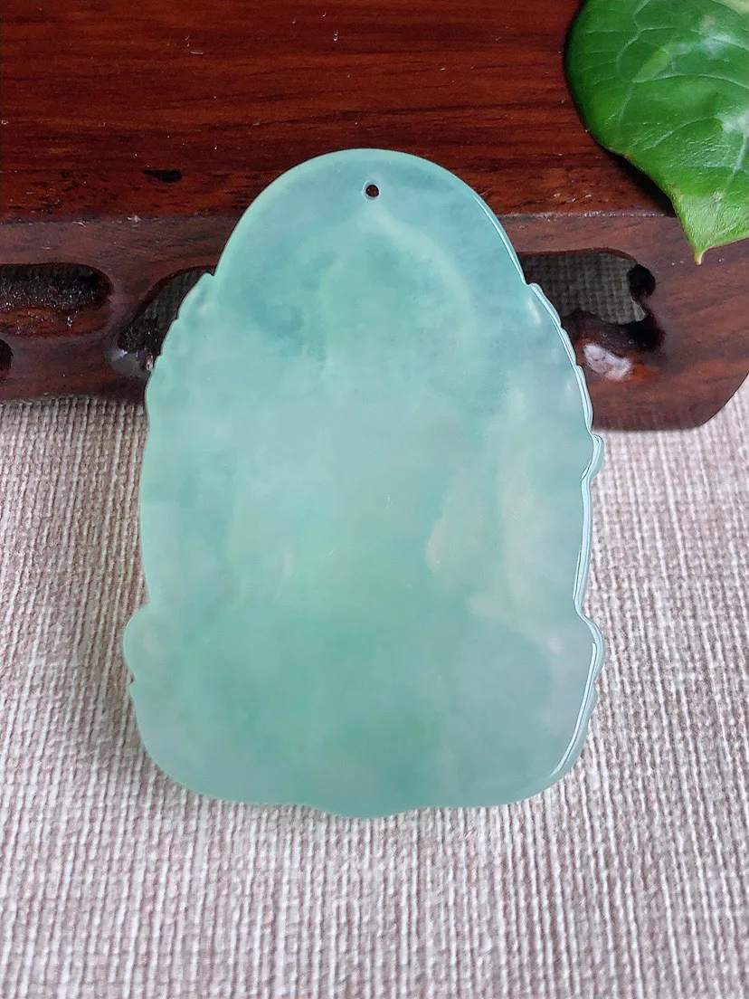 缅甸a货翡翠ddj老坑冰种晴水一刀切大势至菩萨吊坠 整体49.5×35×5.2mm 19.80