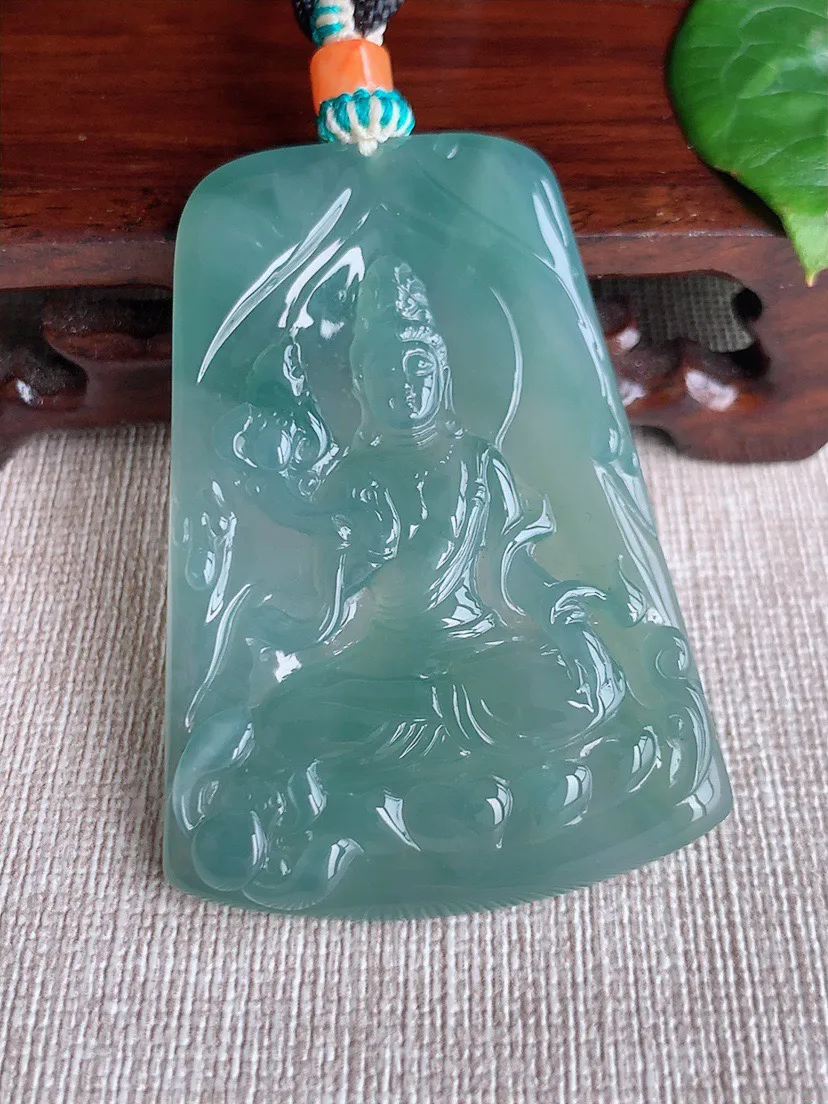 缅甸a货翡翠ddj老坑冰种晴水大势至菩萨吊坠 整体56×39×5.4mm 28.30