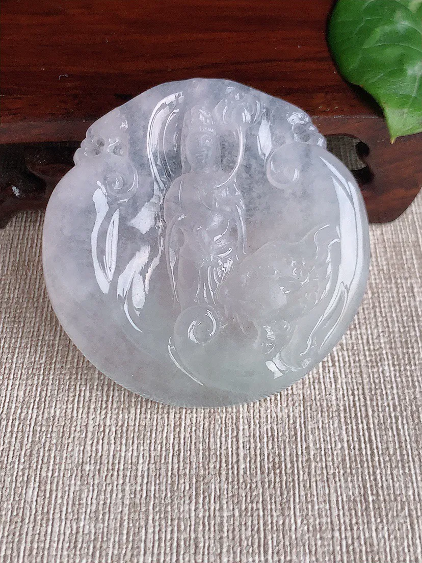 缅甸a货翡翠ddj老坑冰种白月光文殊菩萨吊坠 整体50.3×50×6mm 29.39