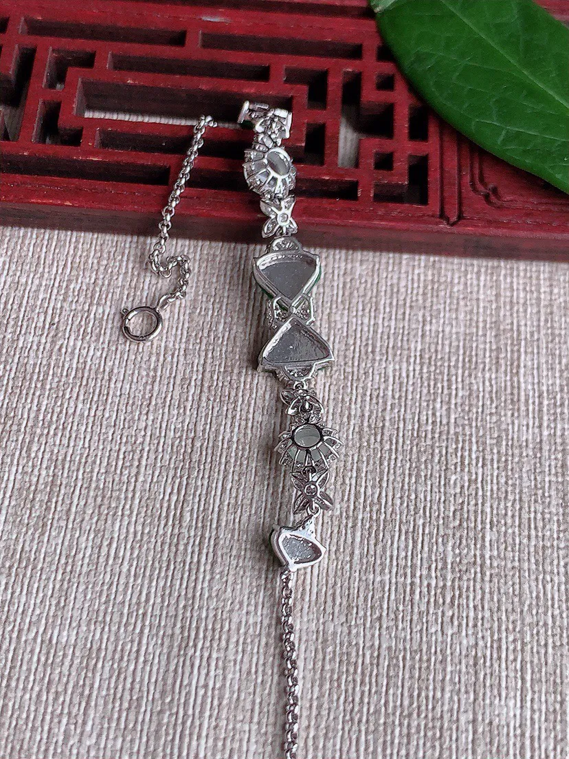 缅甸a货翡翠ddj老坑冰种18K金镶嵌阳绿水滴手链 整体7×8.4×3mm 4.60