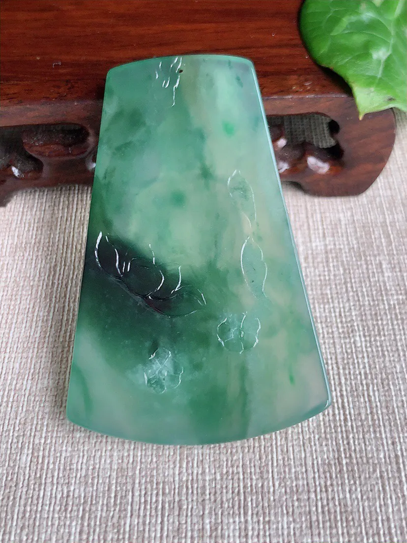 缅甸a货翡翠ddj老坑冰种飘花普贤菩萨吊坠 整体62.8×39.8×4.6mm 24.90