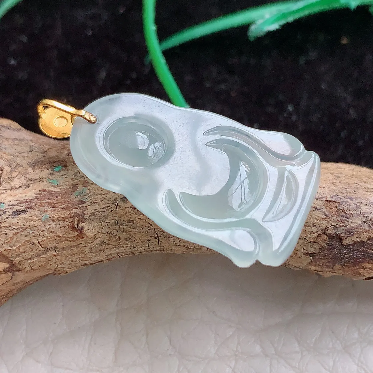 实拍x54 缅甸翡翠A货胶感冰起光财爷 财神爷玉吊坠 玉挂件27.8*14.5*4.6mm 18k