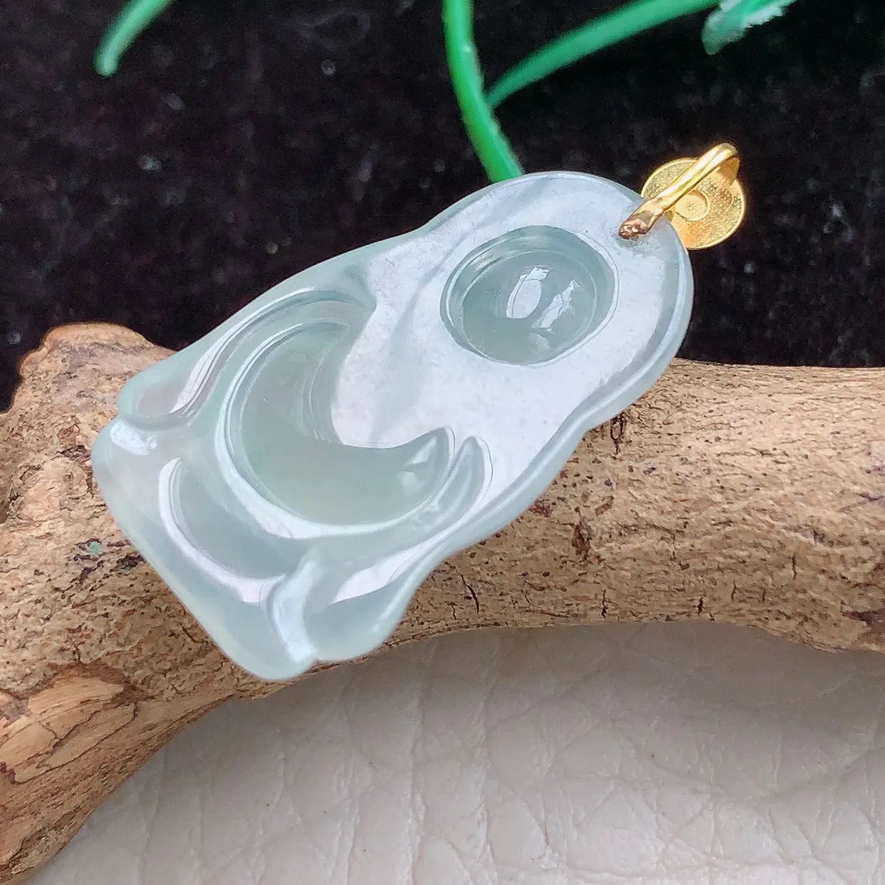 实拍x54 缅甸翡翠A货胶感冰起光财爷 财神爷玉吊坠 玉挂件27.8*14.5*4.6mm 18k