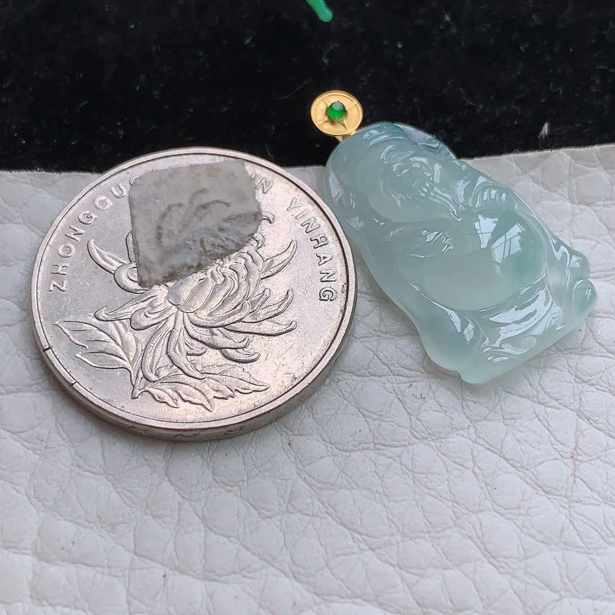 实拍x54 缅甸翡翠A货胶感冰起光财爷 财神爷玉吊坠 玉挂件27.8*14.5*4.6mm 18k