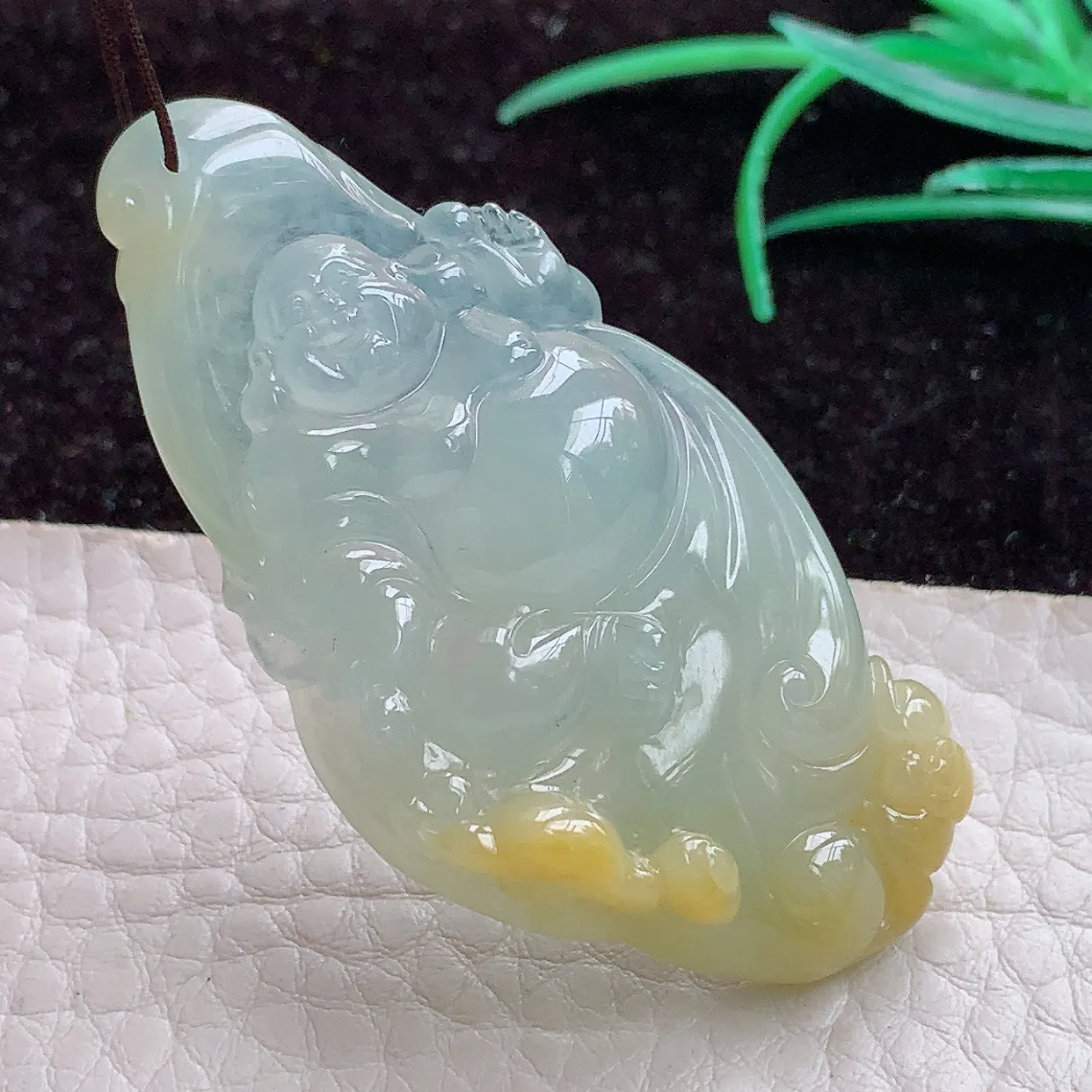 实拍lz缅甸翡翠A货冰双彩开心佛 逍遥佛玉吊坠 玉挂件53.5*27.5*8.6mm