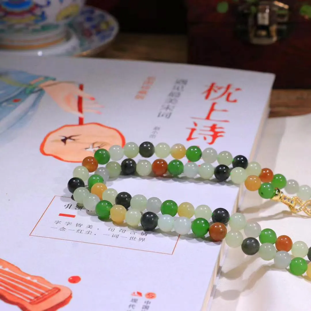 【楼兰三色.挂链】和田玉楼兰色108项链 
尺寸取一6mm重36.8克
和田玉楼兰色108项链 玉质温润细腻  整串打磨圆润，佩戴舒适。珠珠落玉盘，间关莺语花底滑，一生美好时光，无论身在何处，都有它相伴相守。事事顺遂，幸福美满，吉祥如意