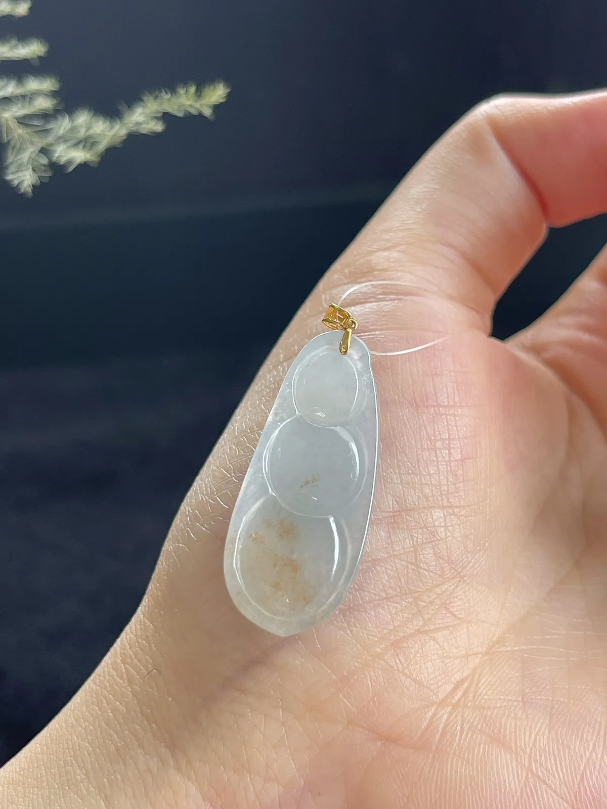 翡翠冰糯种黄色福豆，印记：G18K