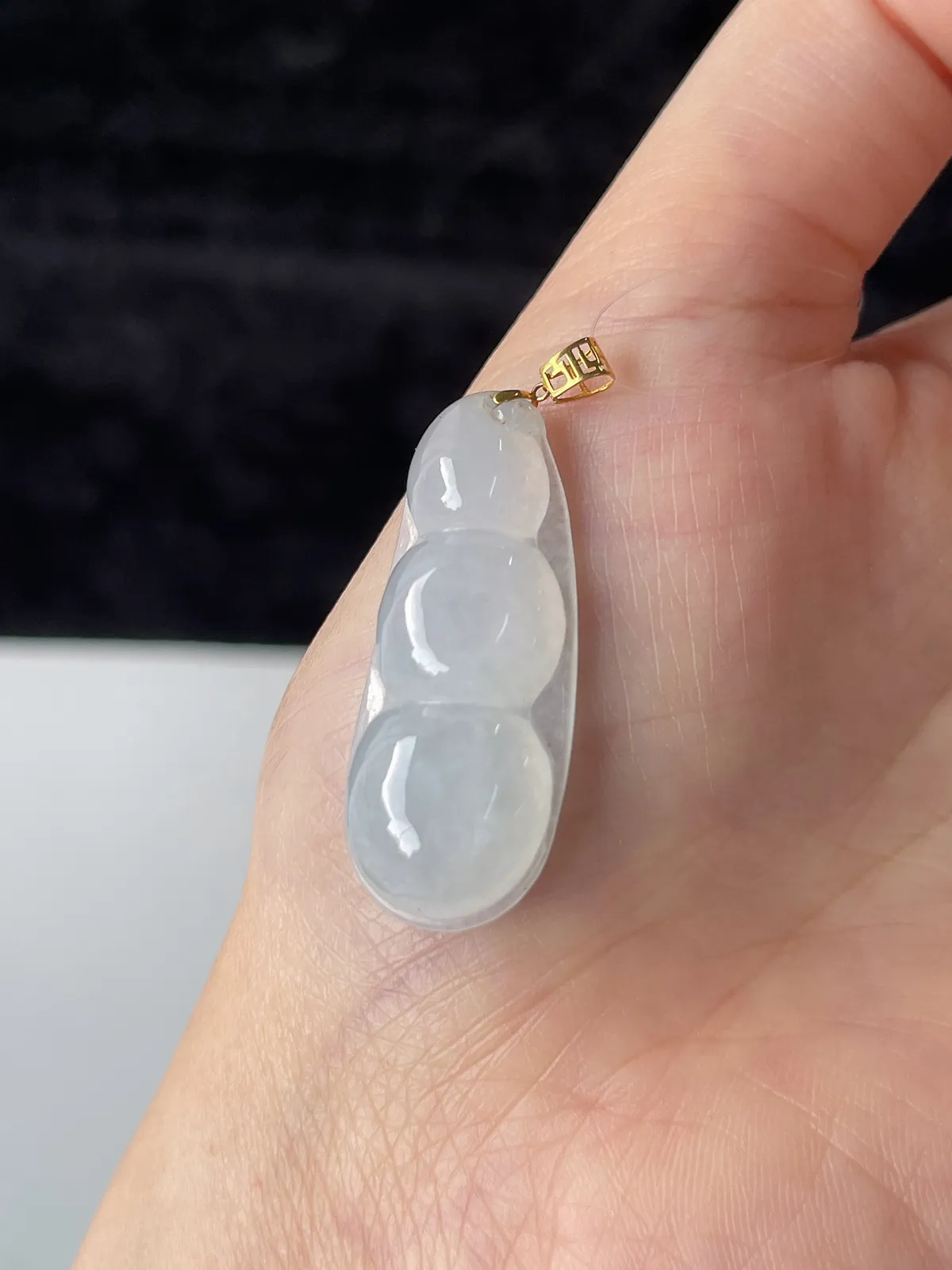 翡翠冰糯种白色福豆，印记：G18K