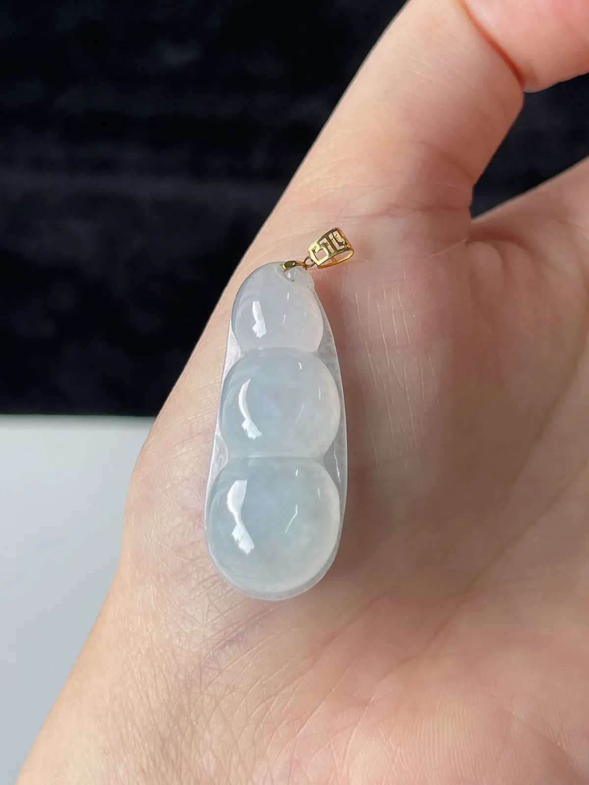 翡翠冰糯种白色福豆，印记：G18K