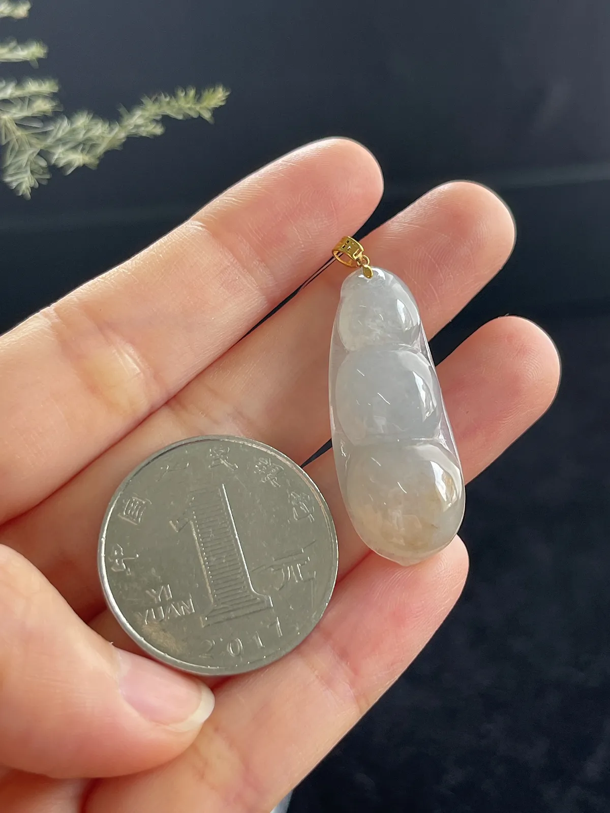 翡翠冰糯种黄色福豆，印记：G18K