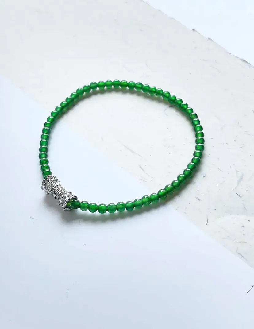星翠S满绿小米珠两用手串