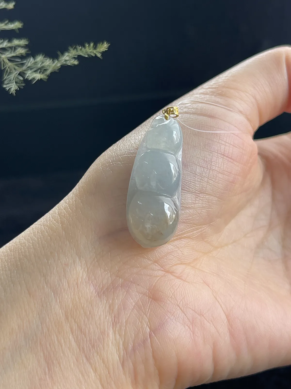 翡翠冰糯种黄色福豆，印记：G18K