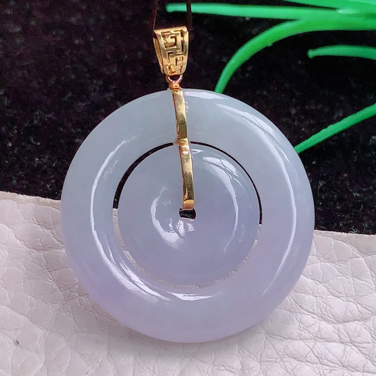 实拍bzb 18k镶嵌缅甸翡翠A货冰紫子母扣 玉扣玉吊坠 玉挂件31*5mm