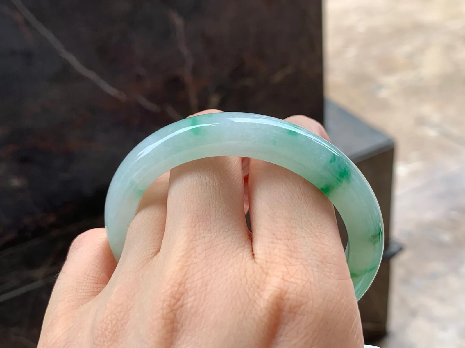 色花手镯，种好水润，花色漂亮，53.8/9.9/8.2mm