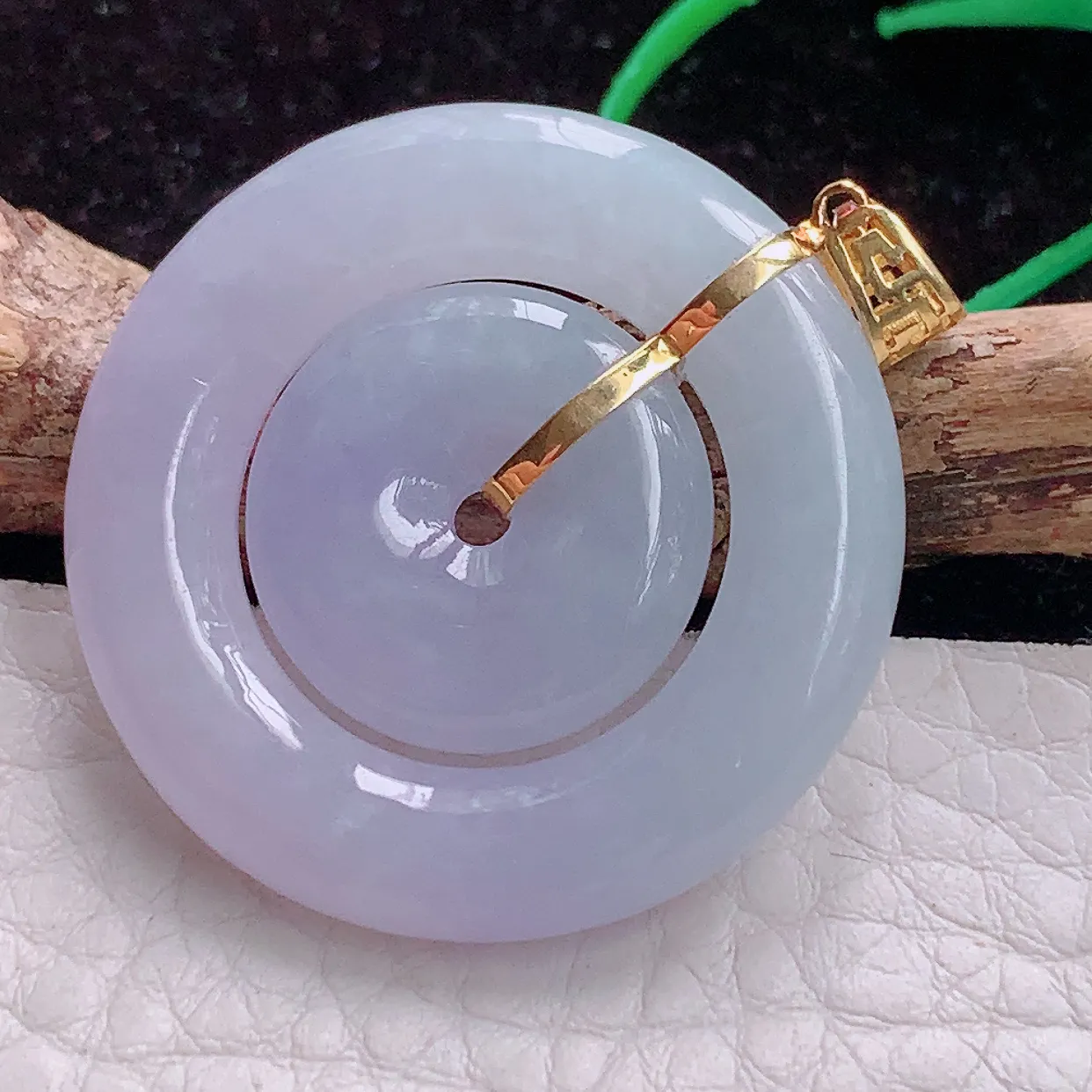 实拍bzb 18k镶嵌缅甸翡翠A货冰紫子母扣 玉扣玉吊坠 玉挂件31*5mm