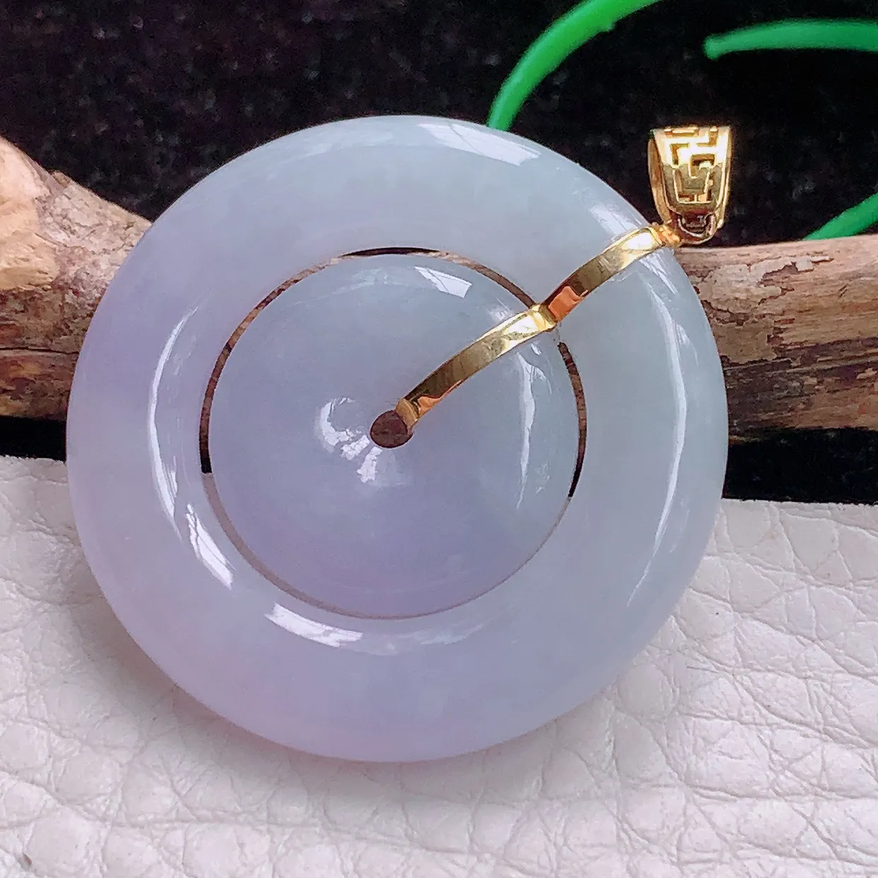 实拍bzb 18k镶嵌缅甸翡翠A货冰紫子母扣 玉扣玉吊坠 玉挂件31*5mm