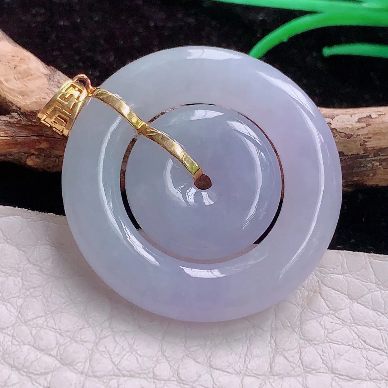 实拍bzb 18k镶嵌缅甸翡翠A货冰紫子母扣 玉扣玉吊坠 玉挂件31*5mm