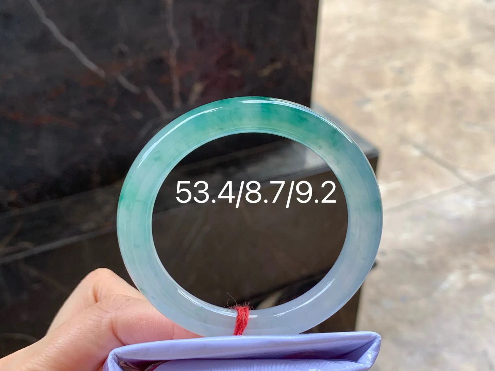 飘花细圆条手镯，种好水足，花色漂亮，53.4/8.7/9.2mm