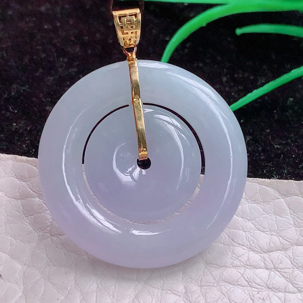 实拍bzb 18k镶嵌缅甸翡翠A货冰紫子母扣 玉扣玉吊坠 玉挂件31*5mm