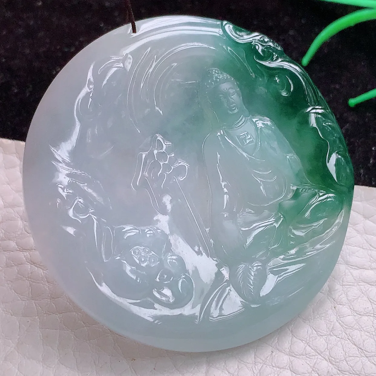 实拍sd缅甸翡翠A货冰胶飘花花开见佛 阿弥陀佛玉吊坠 玉挂件54*5.5mm