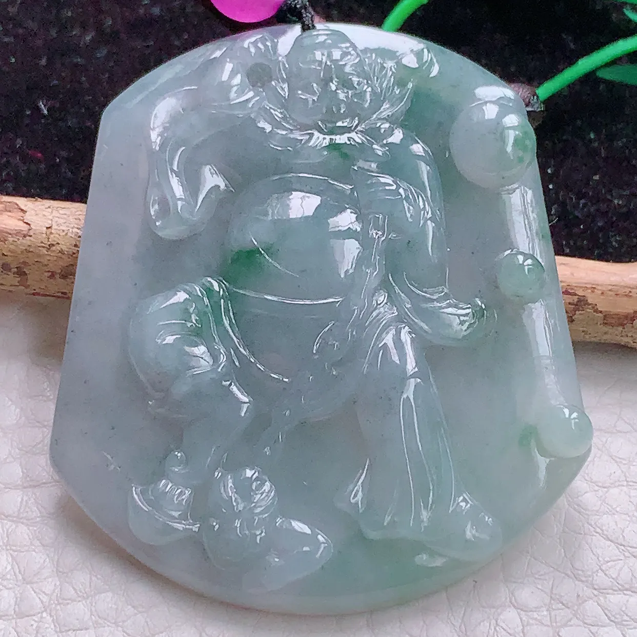 实拍t缅甸翡翠A货冰胶飘花生肖守护神不动冥王玉吊坠 玉挂件57*48.8*6.3mm