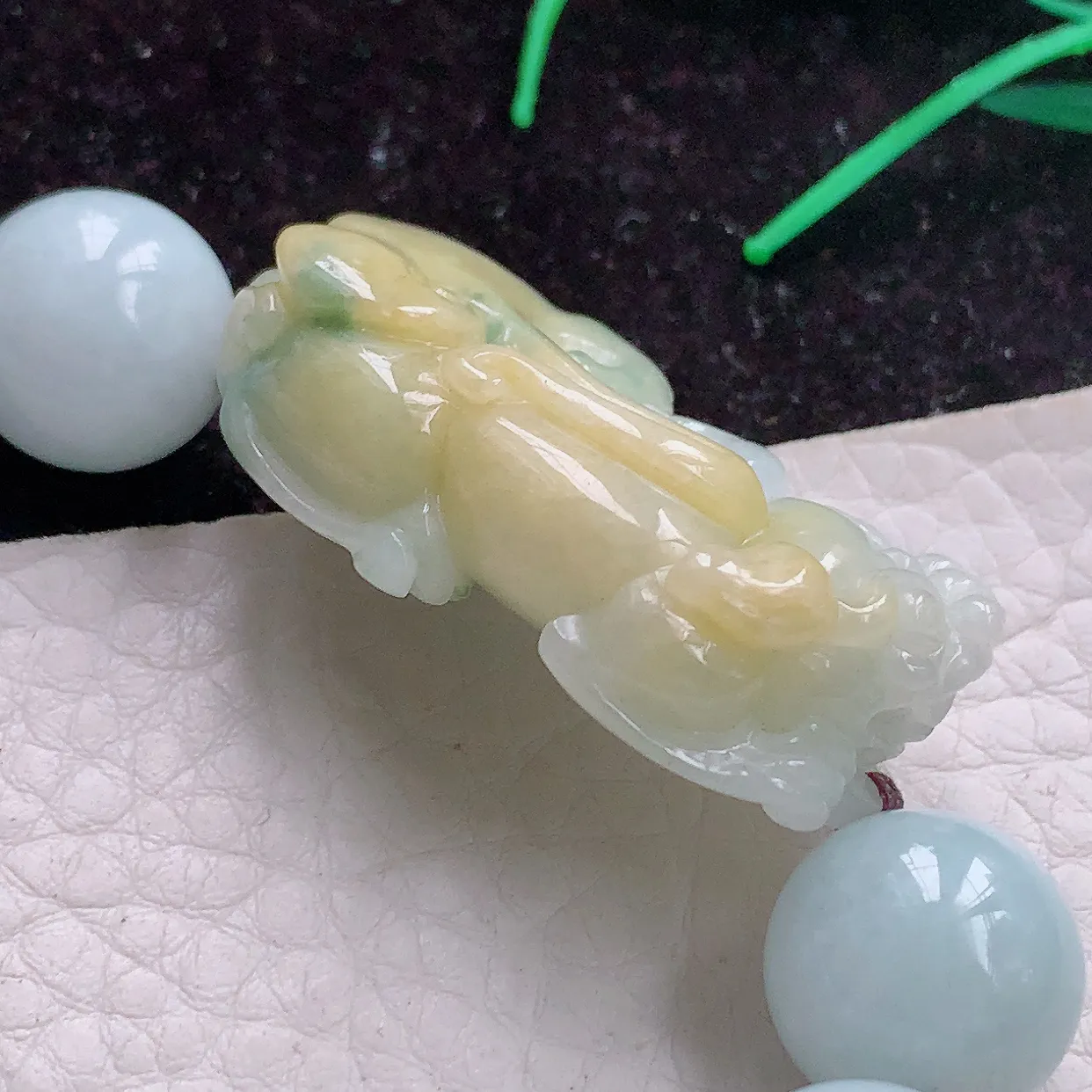 实拍px 缅甸翡翠A货三彩招财貔貅 皮休玉手链 玉手串38*22.8*12mm 珠子:13.5mm