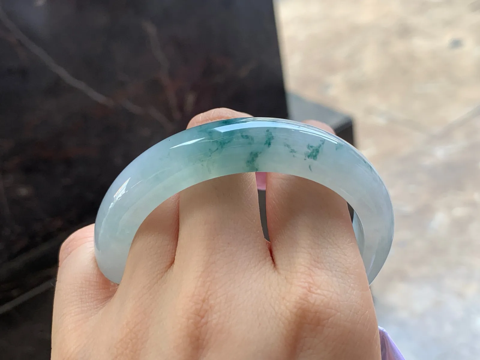 冰飘花手镯，种好水润，飘花灵动，57.3/12.7/8.6mm