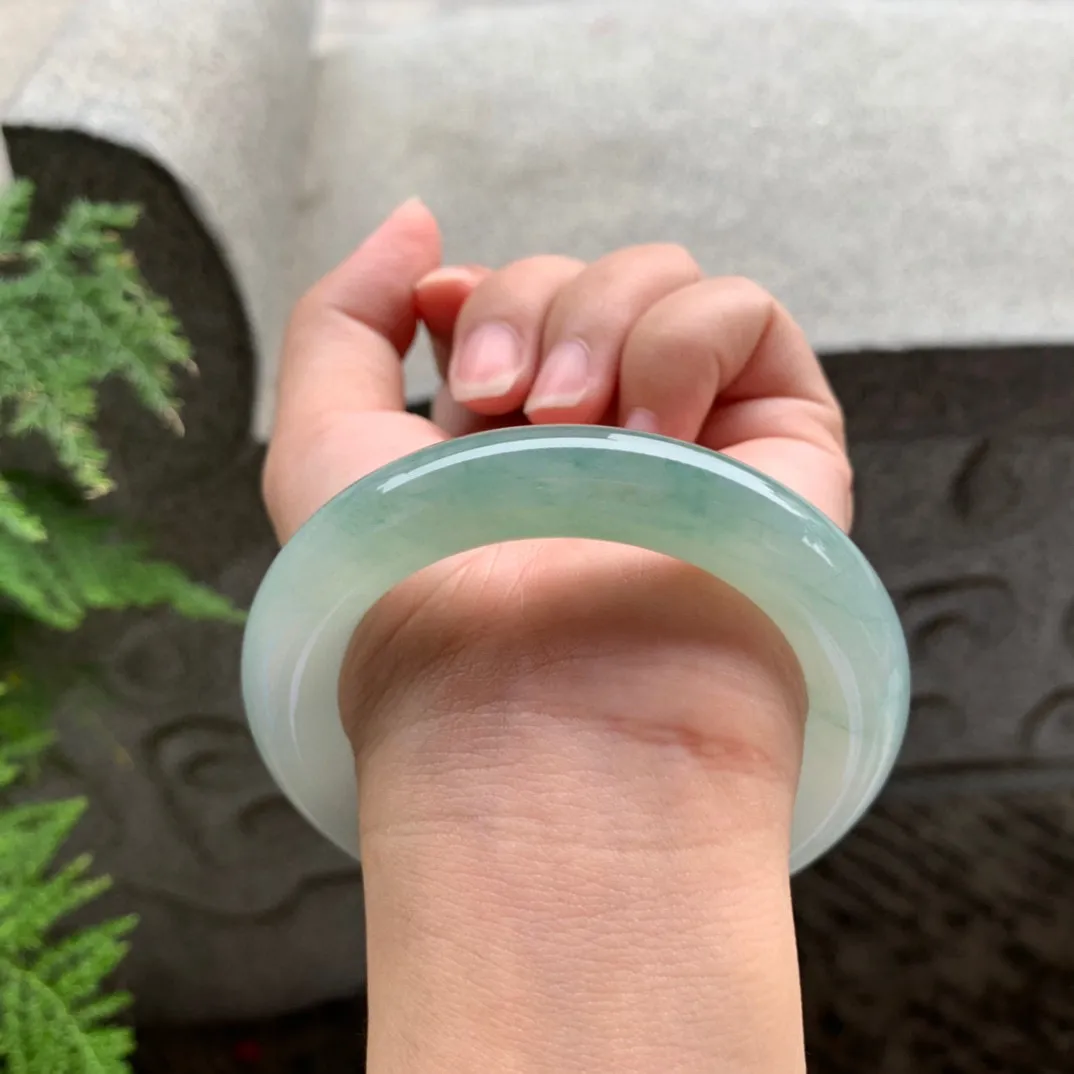 圈口55.3-11.8 【冰芙蓉绿圆条手镯】圆条55 56可戴