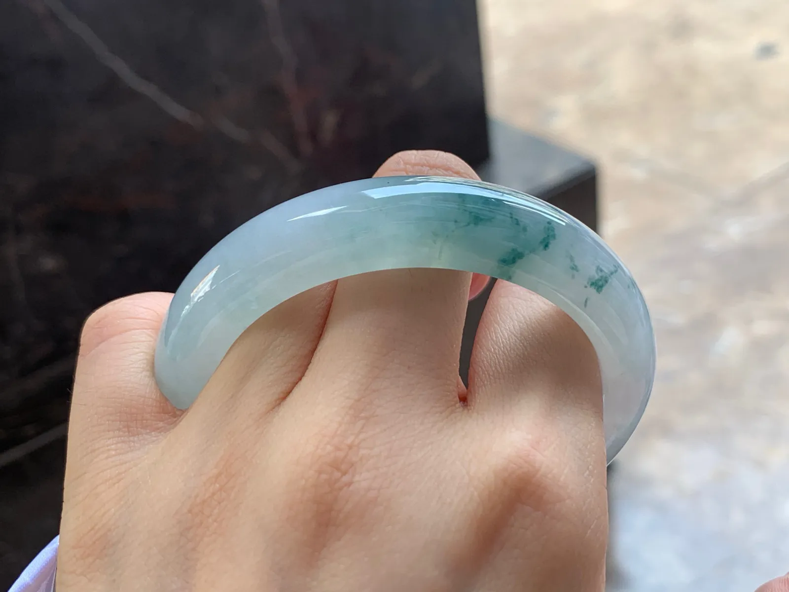 冰飘花手镯，种好水润，飘花灵动，57.3/12.7/8.6mm