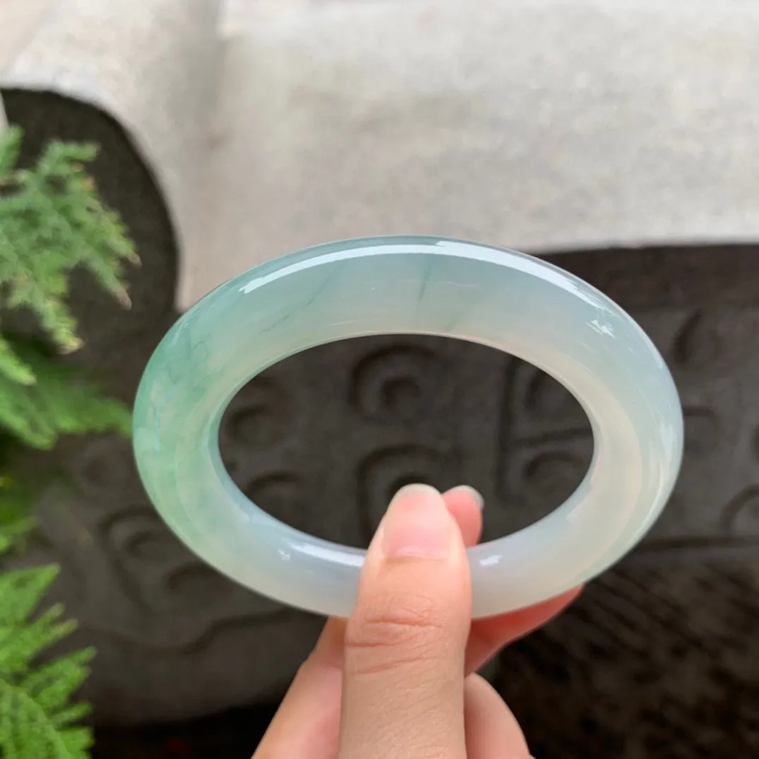 圈口55.3-11.8 【冰芙蓉绿圆条手镯】圆条55 56可戴