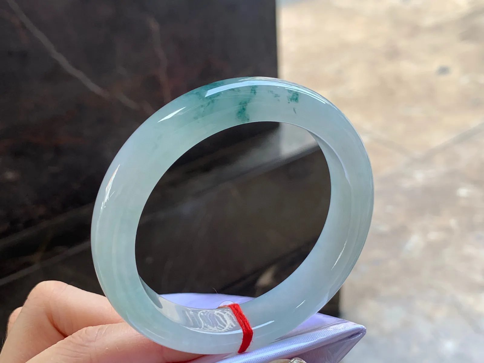 冰飘花手镯，种好水润，飘花灵动，57.3/12.7/8.6mm