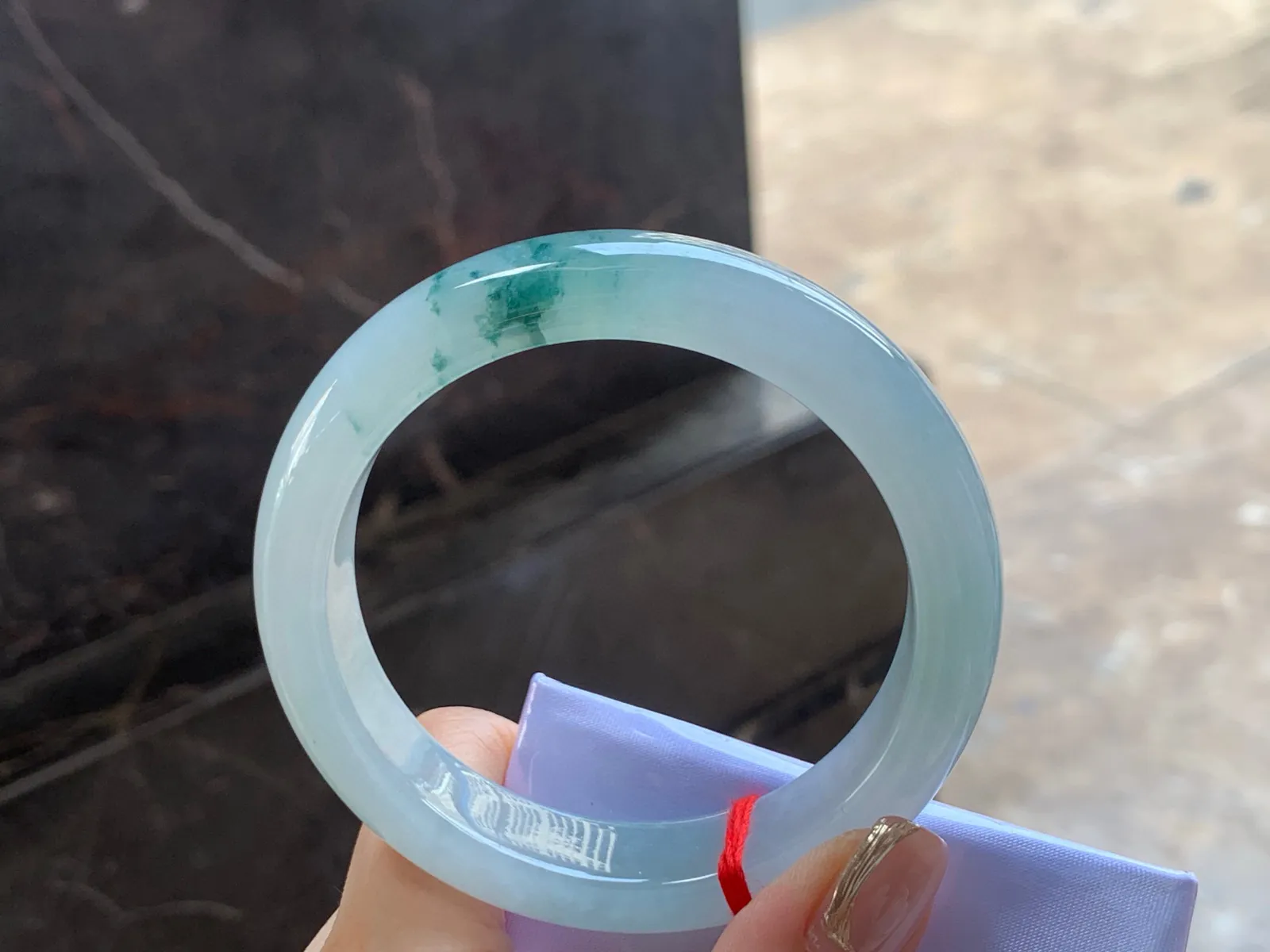 冰飘花手镯，种好水润，飘花灵动，57.3/12.7/8.6mm