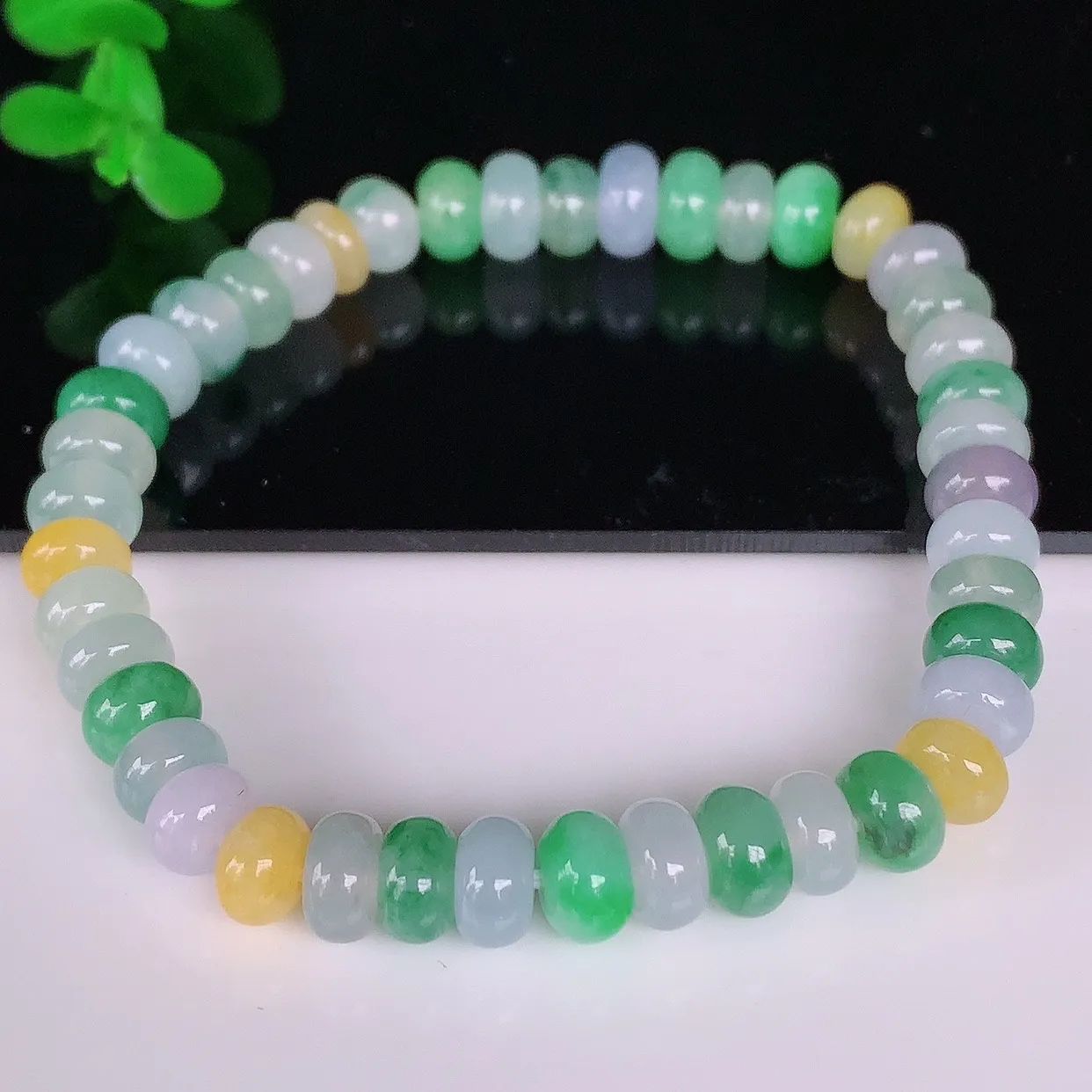 自然光实拍，冰润冰糯种多彩算盘珠翡翠手串手链，种老水足，冰清玉润  颜色漂亮  #46.17取一尺寸
