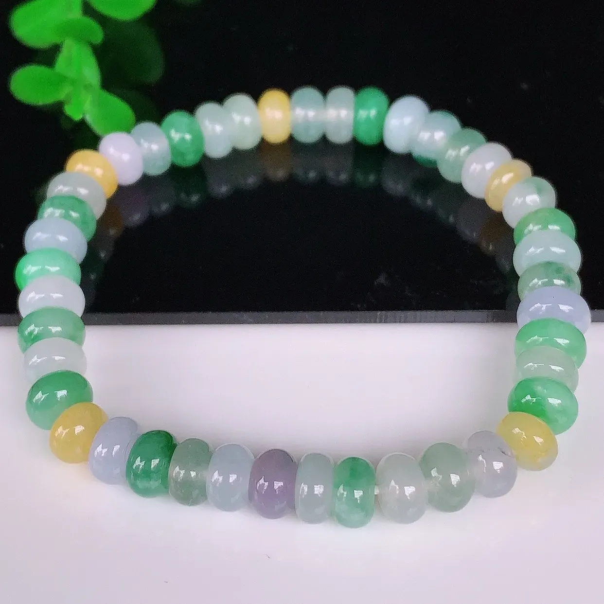自然光实拍，冰润冰糯种多彩算盘珠翡翠手串手链，种老水足，冰清玉润  颜色漂亮  #46.17取一尺寸6.5*4.5mm