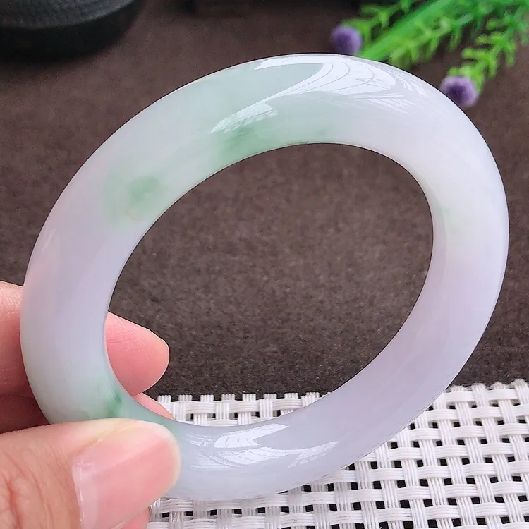 自然光55圈口老坑冰胶水灵紫底飘花胖手镯翡翠玉镯尺寸55/12.1/11.8