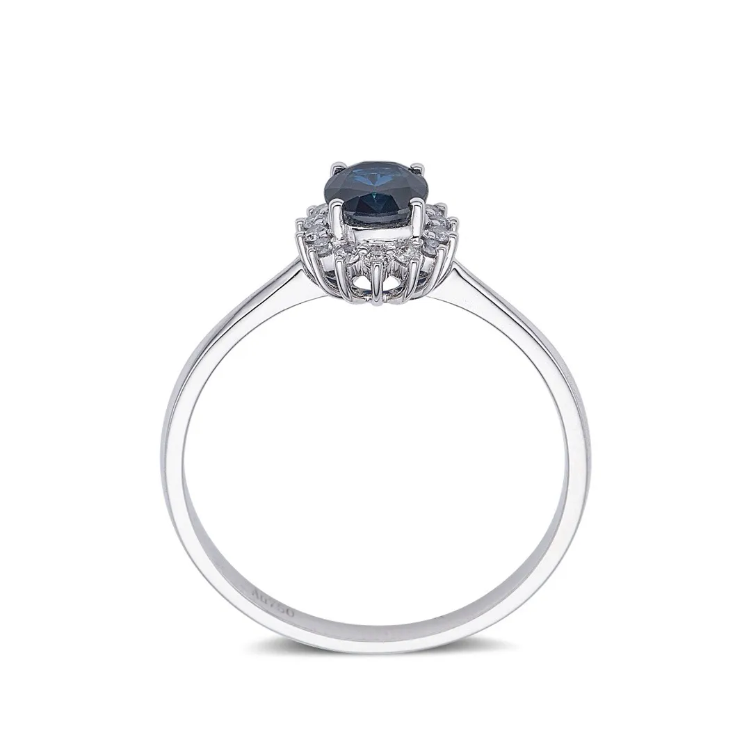 天然蓝宝石戒指，18k金配天然南非真钻镶嵌，上手效果好。
主石：0.76ct，配钻：14粒，总重：1.908g，圈口：14，编号：DQXP775152