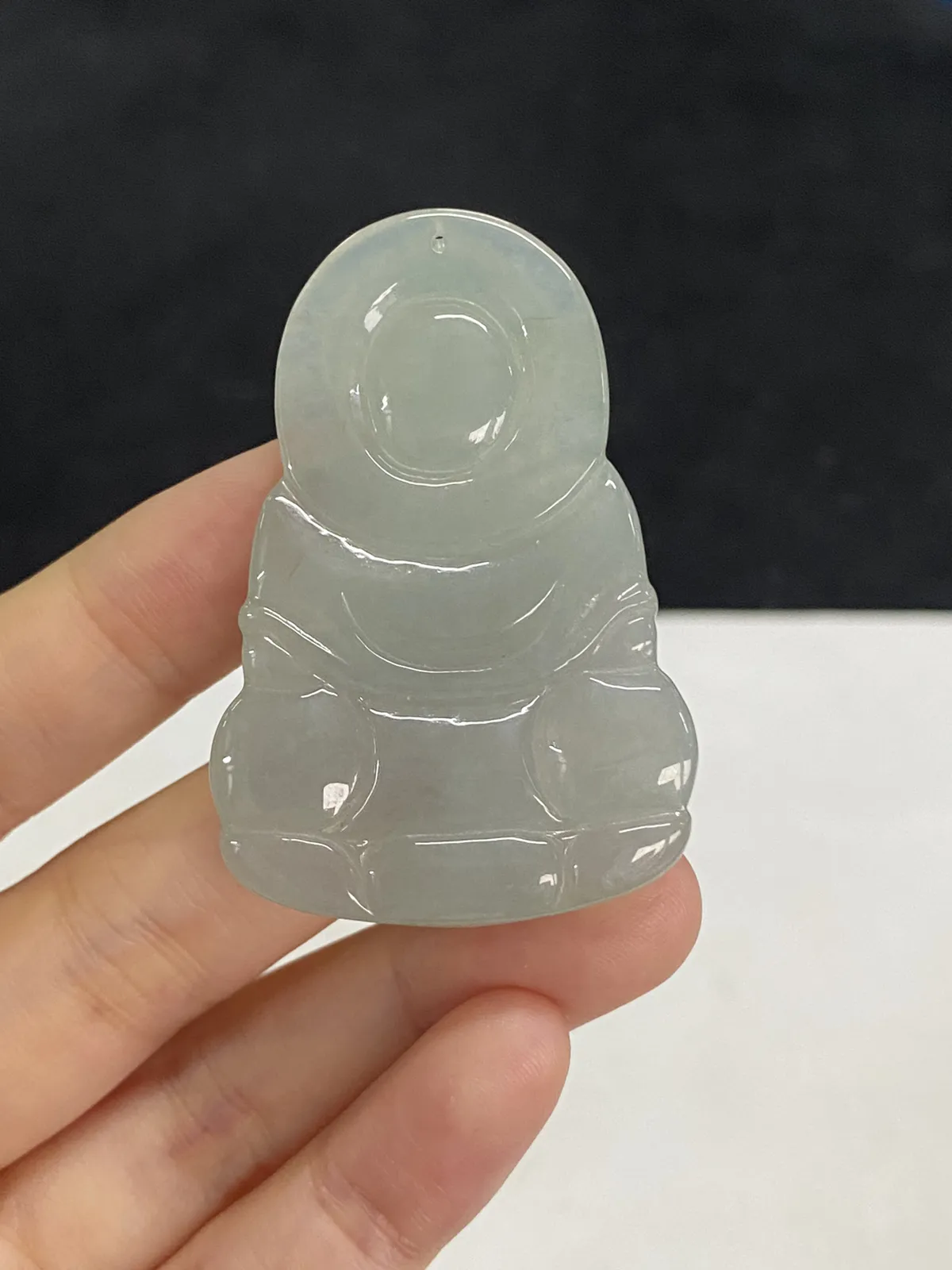 翡翠冰糯种灰绿色观音吊坠