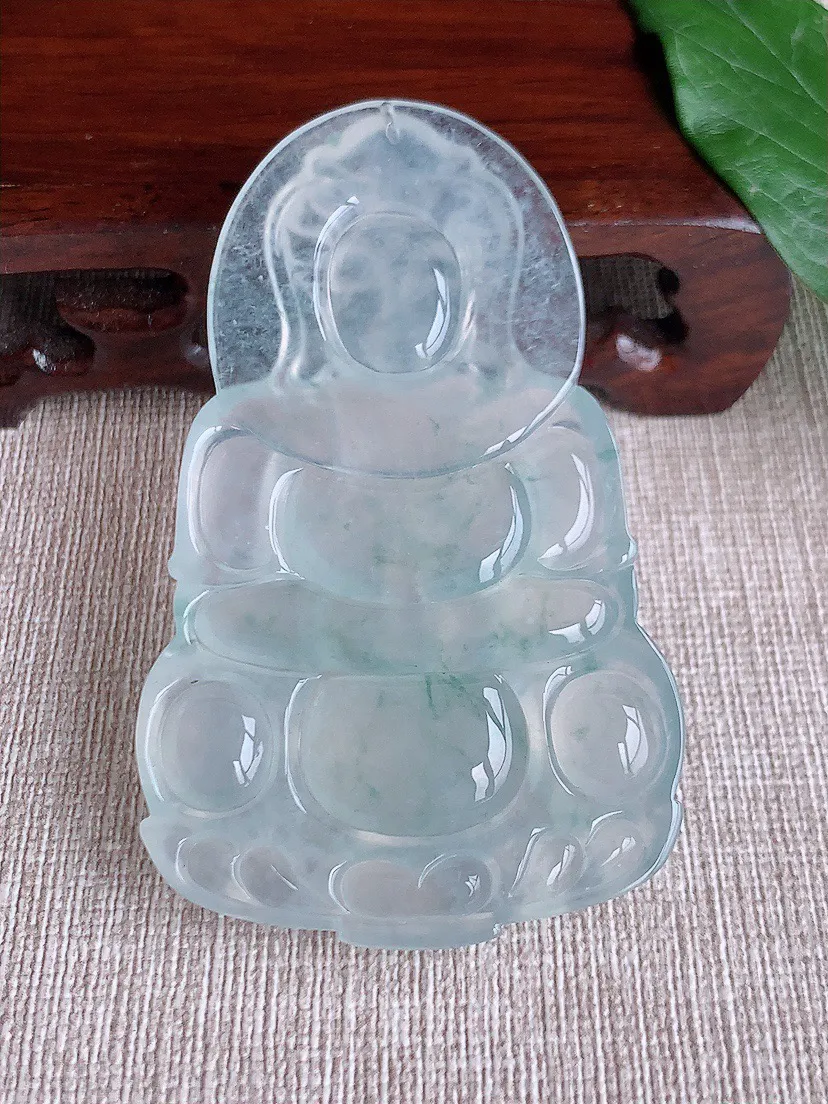 缅甸a货翡翠ddj老坑玻璃种冰飘花大正装观音吊坠 整体69.4×42.5×6.4mm 35.00
