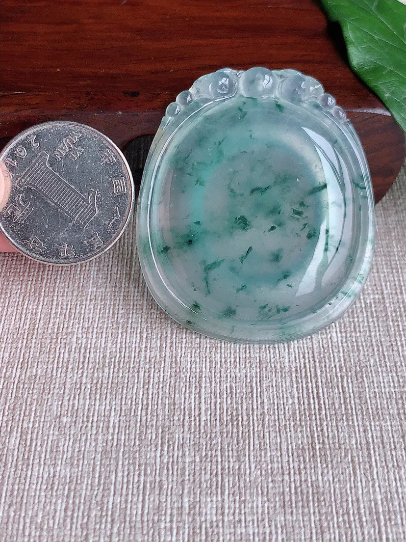 缅甸a货翡翠ddj老坑高冰种飘花福贝吊坠 整体47.4×41.3×7.7mm 29.00