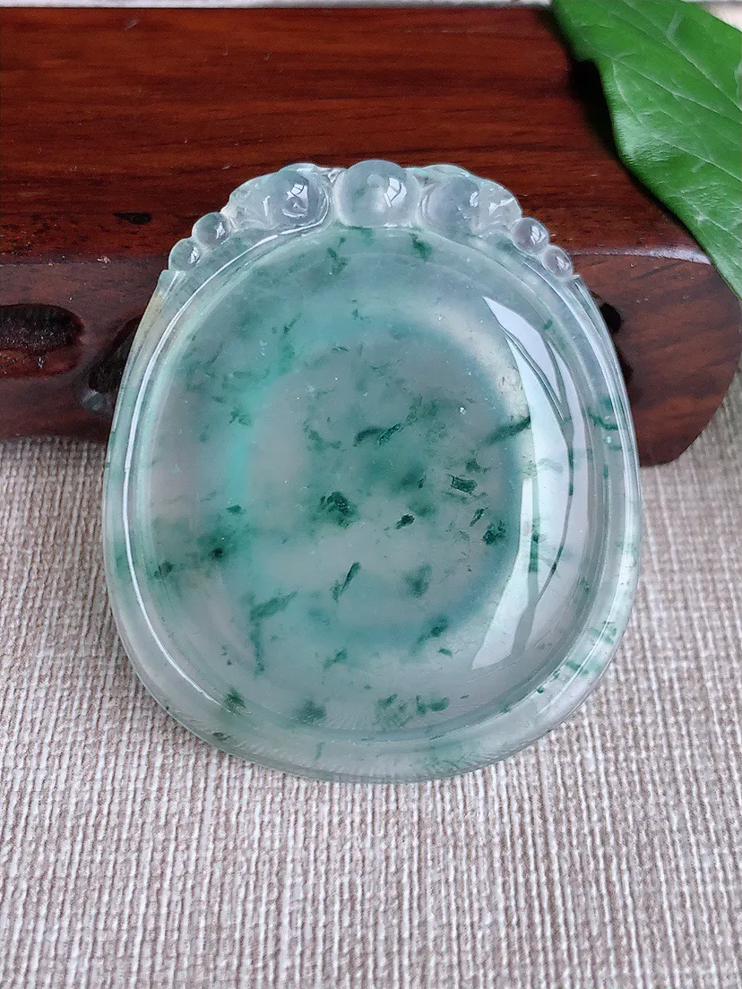 缅甸a货翡翠ddj老坑高冰种飘花福贝吊坠 整体47.4×41.3×7.7mm 29.00