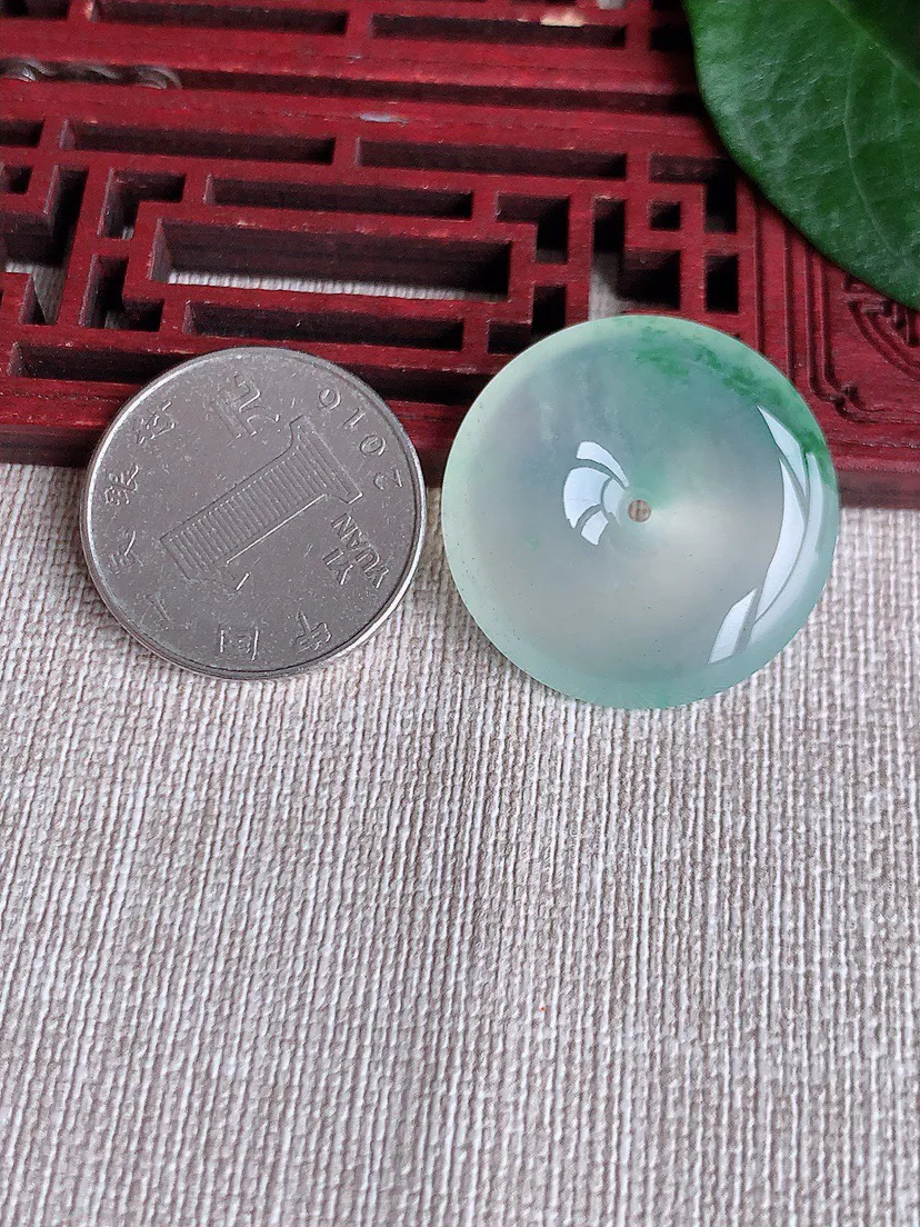 缅甸a货翡翠ddj老坑高冰种飘花平安扣吊坠 整体28×6mm 9.50