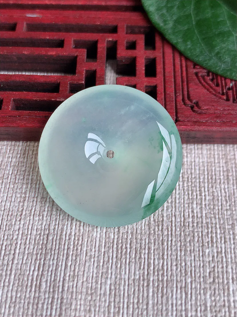 缅甸a货翡翠ddj老坑高冰种飘花平安扣吊坠 整体28×6mm 9.50