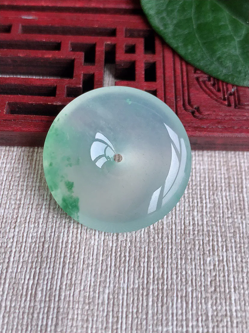 缅甸a货翡翠ddj老坑高冰种飘花平安扣吊坠 整体28×6mm 9.50