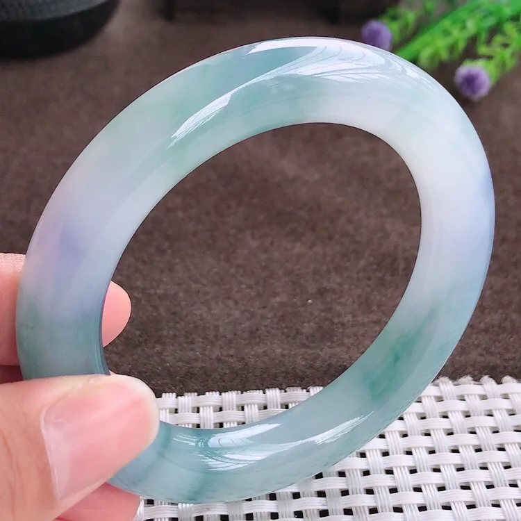 自然光55.5圈口老坑冰透果冻胶紫罗兰胖圆条手镯翡翠玉镯尺寸55.5/11.8/11.5